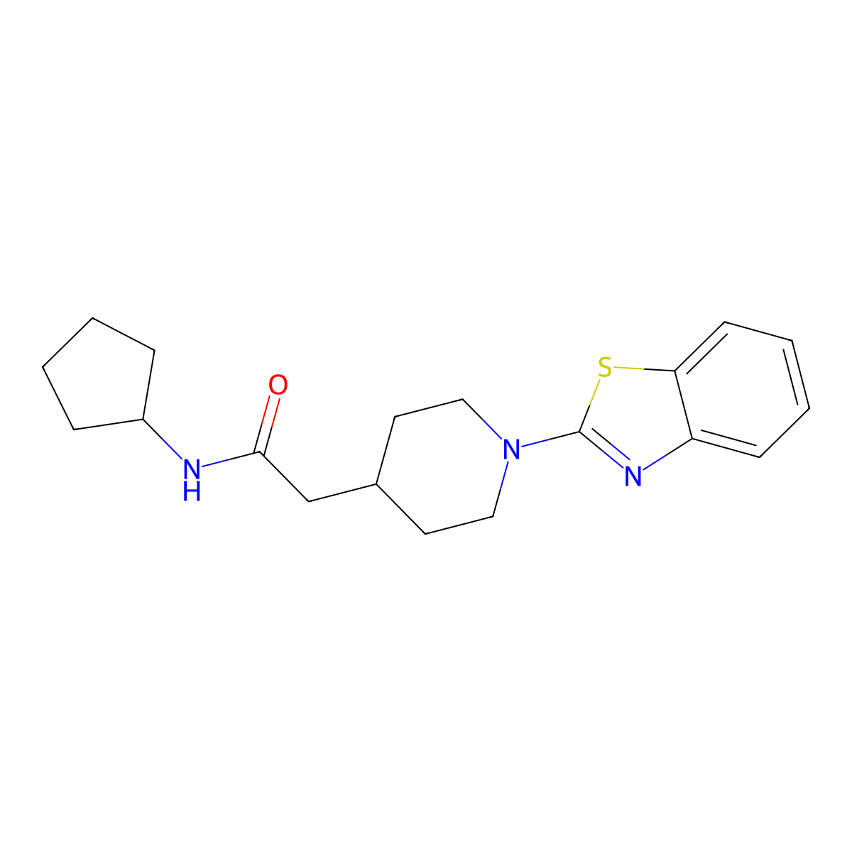 2-[1-(1,3-benzothiazol-2-yl)piperidin-4-yl]-N-cyclopentylacetamide molecular structure, CAS 3054638-19-3