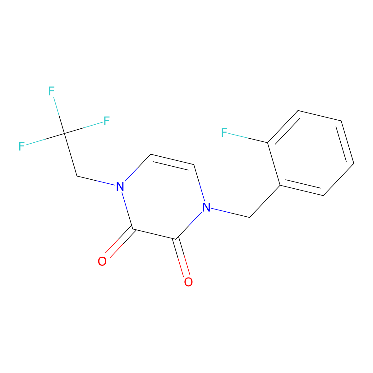 1-[(2-Fluorophenyl)methyl]-4-(2,2,2-trifluoroethyl)-1,2,3,4-tetrahydropyrazine-2,3-dione molecular structure, CAS 3054638-23-9