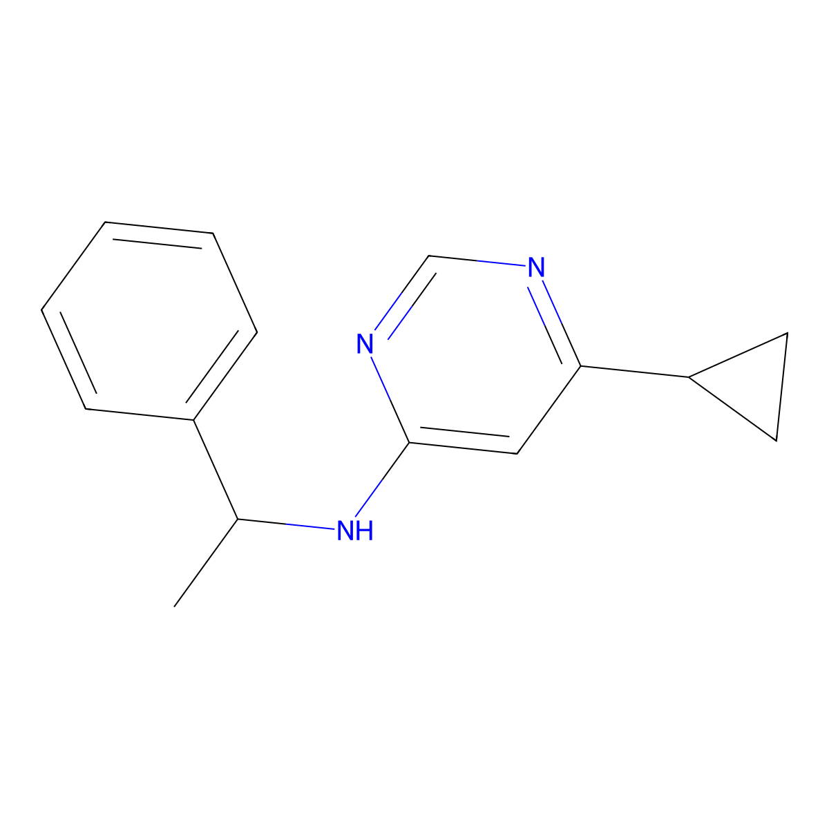 6-cyclopropyl-N-(1-phenylethyl)pyrimidin-4-amine molecular structure, CAS 3054638-30-8