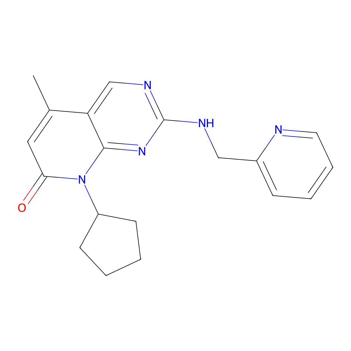 8-cyclopentyl-5-methyl-2-{[(pyridin-2-yl)methyl]amino}-7H,8H-pyrido[2,3-d]pyrimidin-7-one molecular structure, CAS 3054638-31-9