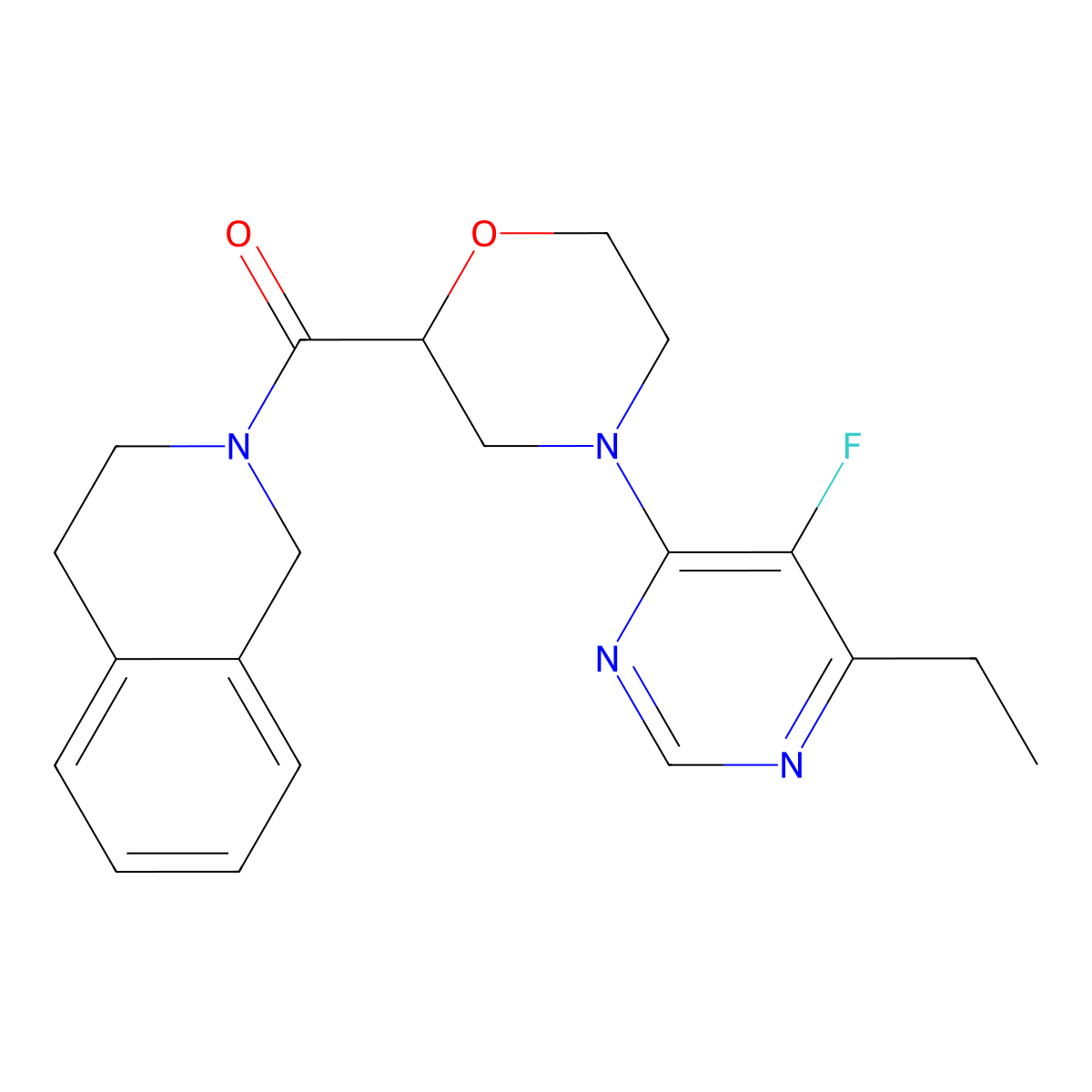 2-[4-(6-Ethyl-5-fluoropyrimidin-4-yl)morpholine-2-carbonyl]-1,2,3,4-tetrahydroisoquinoline molecular structure, CAS 3054638-32-0