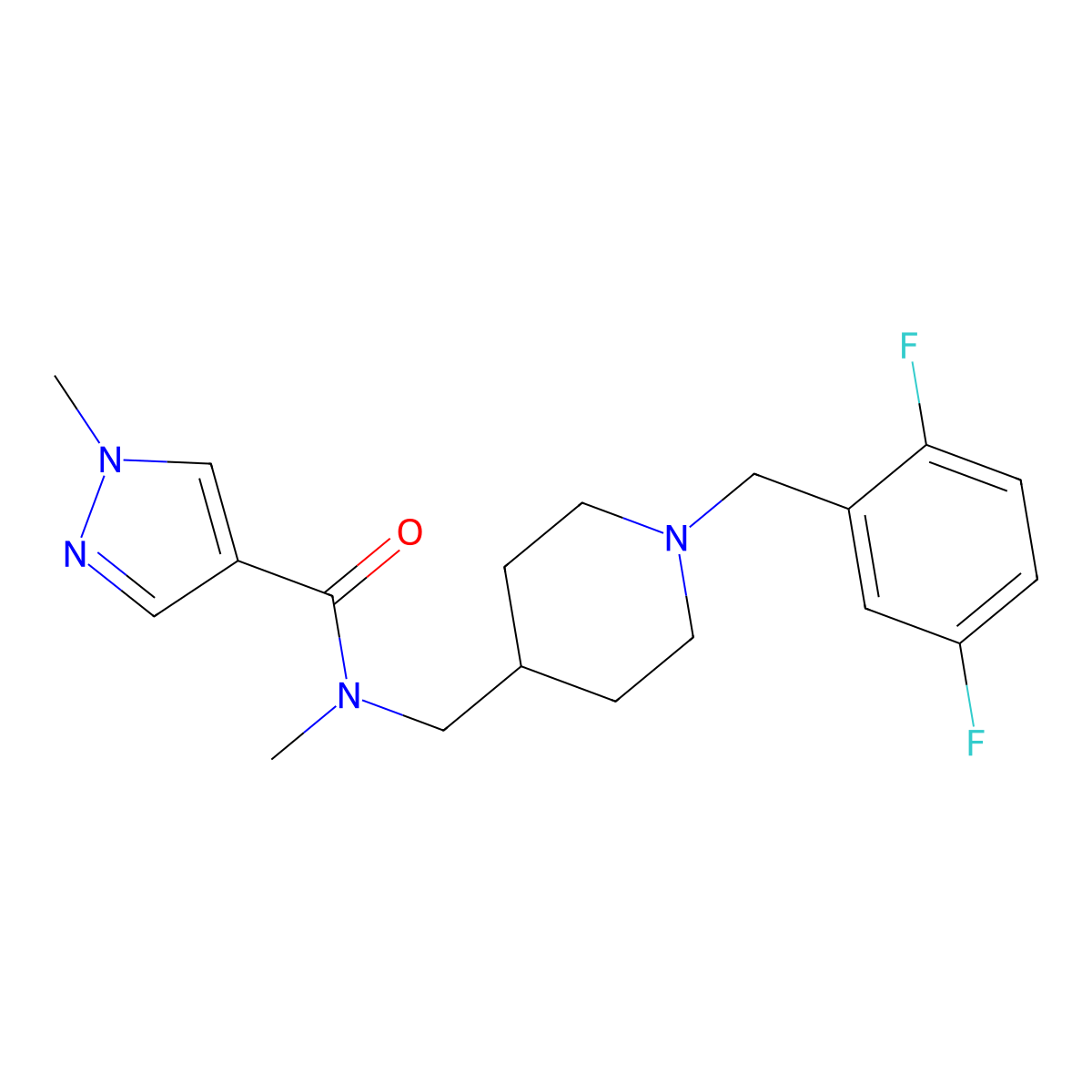 N-({1-[(2,5-difluorophenyl)methyl]piperidin-4-yl}methyl)-N,1-dimethyl-1H-pyrazole-4-carboxamide molecular structure, CAS 3054638-42-2