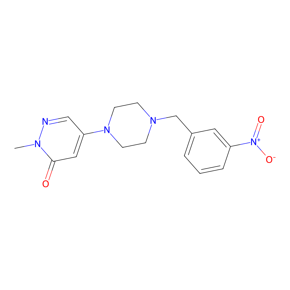 2-Methyl-5-{4-[(3-nitrophenyl)methyl]piperazin-1-yl}-2,3-dihydropyridazin-3-one molecular structure, CAS 3054638-46-6