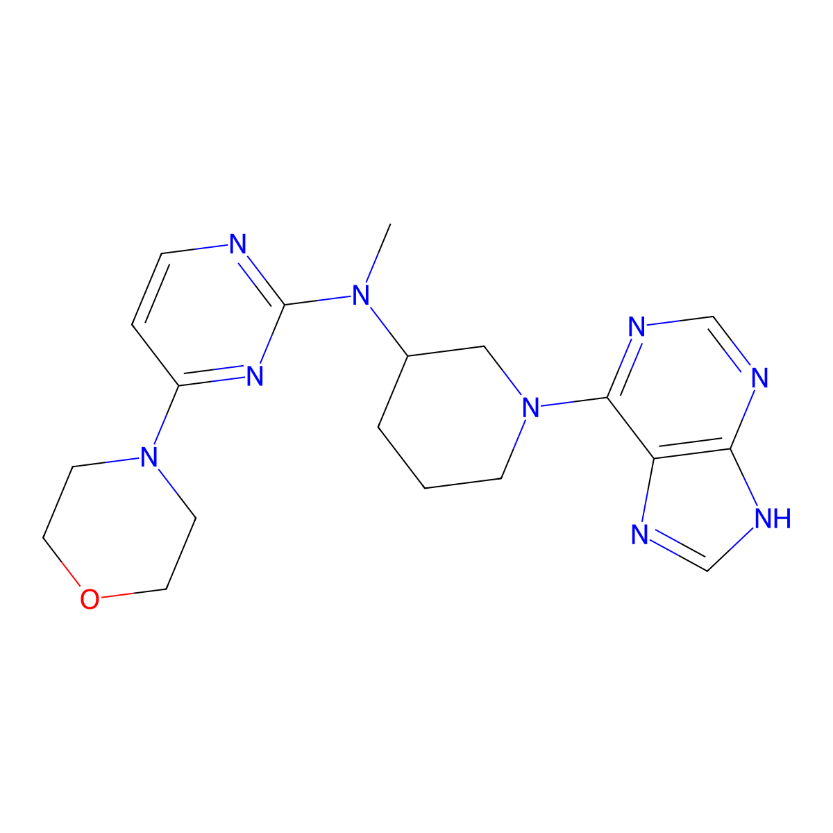 N-methyl-4-(morpholin-4-yl)-N-[1-(9H-purin-6-yl)piperidin-3-yl]pyrimidin-2-amine molecular structure, CAS 3054638-47-7