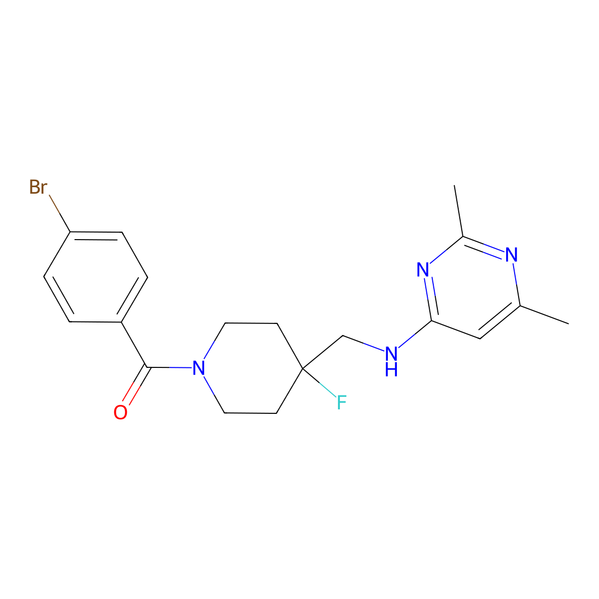 N-{[1-(4-bromobenzoyl)-4-fluoropiperidin-4-yl]methyl}-2,6-dimethylpyrimidin-4-amine molecular structure, CAS 3054638-48-8