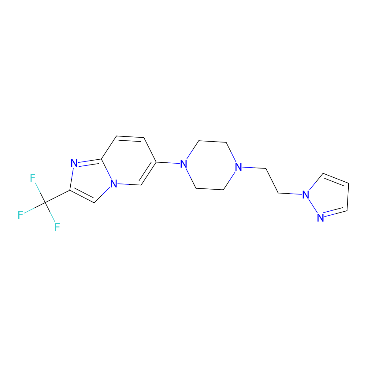 1-[2-(1H-pyrazol-1-yl)ethyl]-4-[2-(trifluoromethyl)imidazo[1,2-a]pyridin-6-yl]piperazine molecular structure, CAS 3054638-51-3