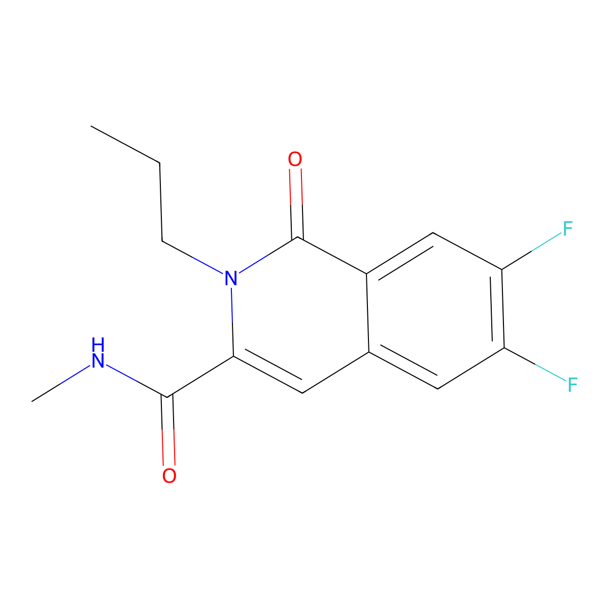 6,7-difluoro-N-methyl-1-oxo-2-propyl-1,2-dihydroisoquinoline-3-carboxamide molecular structure, CAS 3054638-52-4