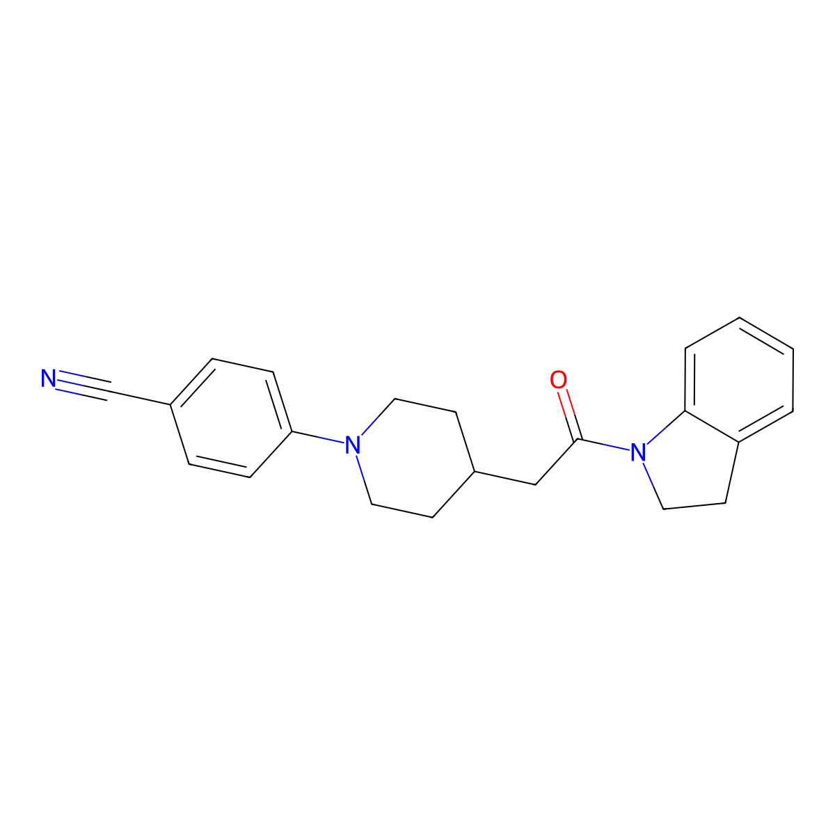 4-{4-[2-(2,3-dihydro-1H-indol-1-yl)-2-oxoethyl]piperidin-1-yl}benzonitrile molecular structure, CAS 3054638-56-8
