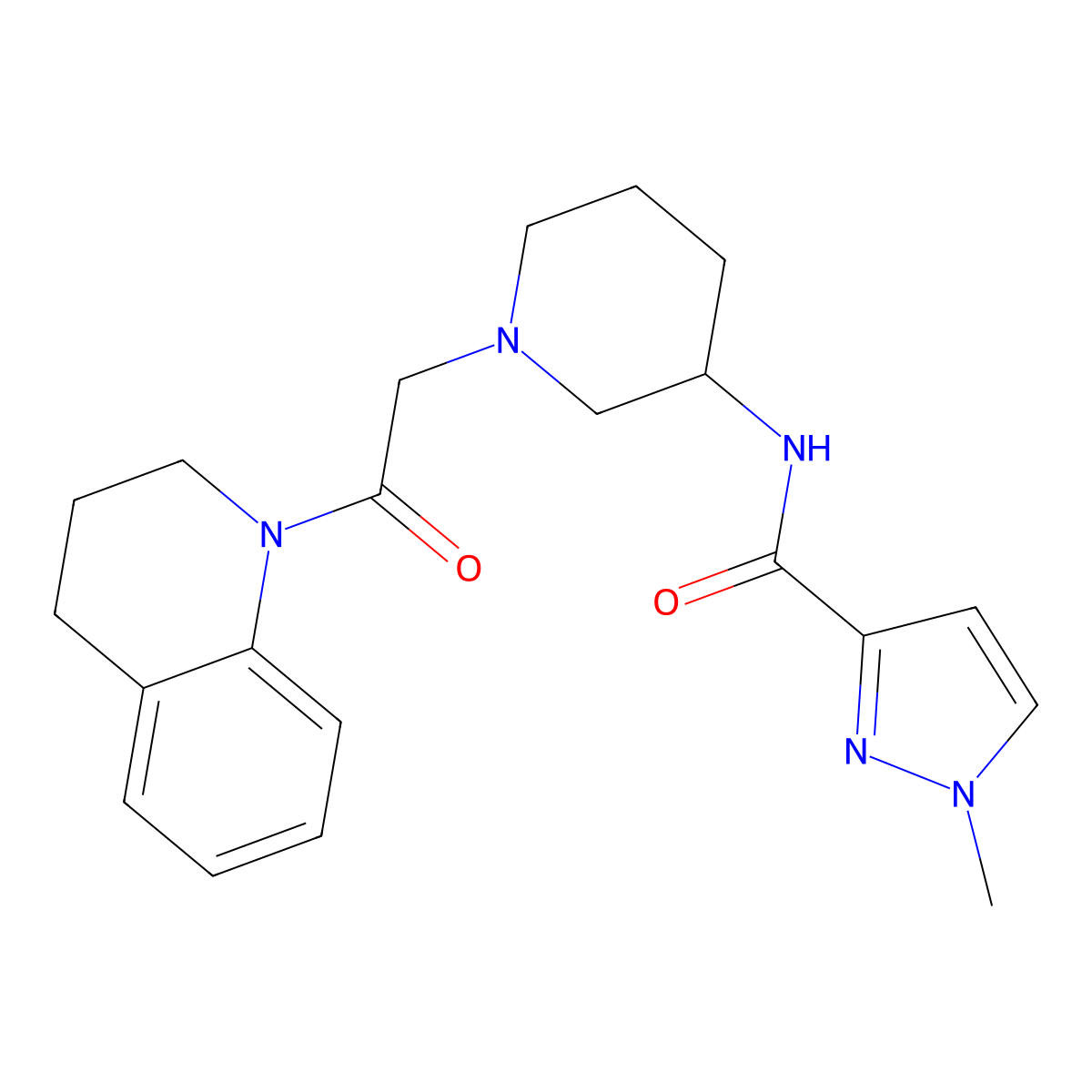 1-methyl-N-{1-[2-oxo-2-(1,2,3,4-tetrahydroquinolin-1-yl)ethyl]piperidin-3-yl}-1H-pyrazole-3-carboxamide molecular structure, CAS 3054638-57-9