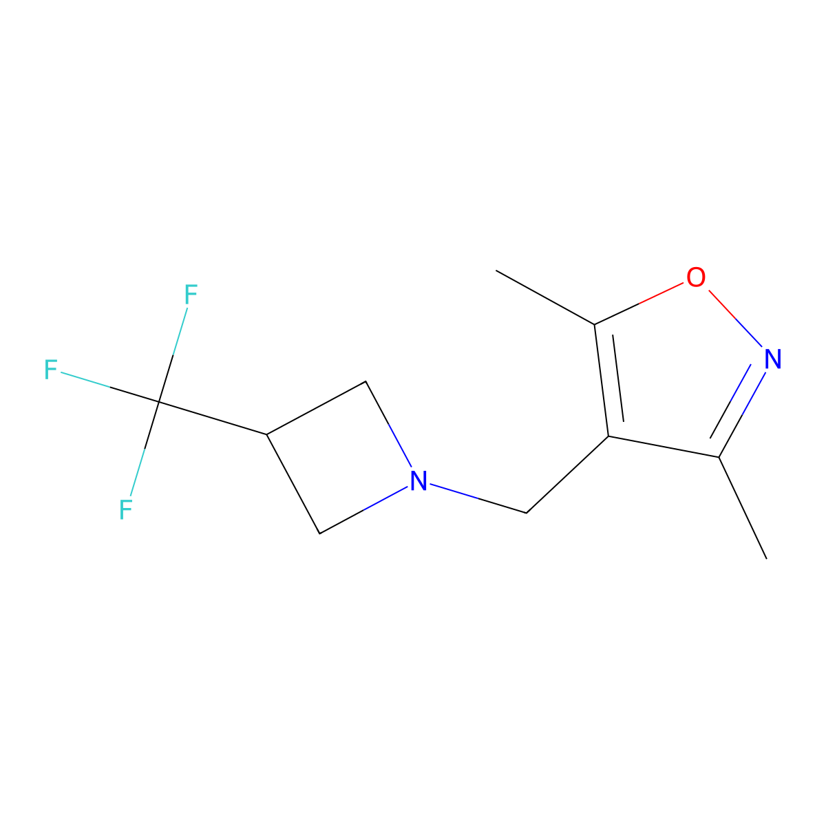 3,5-Dimethyl-4-{[3-(trifluoromethyl)azetidin-1-yl]methyl}-1,2-oxazole molecular structure, CAS 3054638-60-4