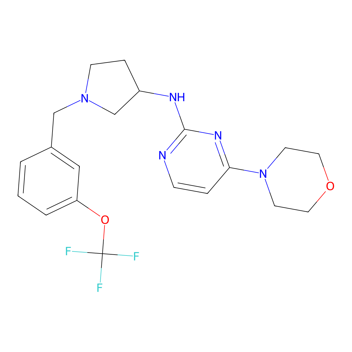 4-(morpholin-4-yl)-N-(1-{[3-(trifluoromethoxy)phenyl]methyl}pyrrolidin-3-yl)pyrimidin-2-amine molecular structure, CAS 3054638-61-5