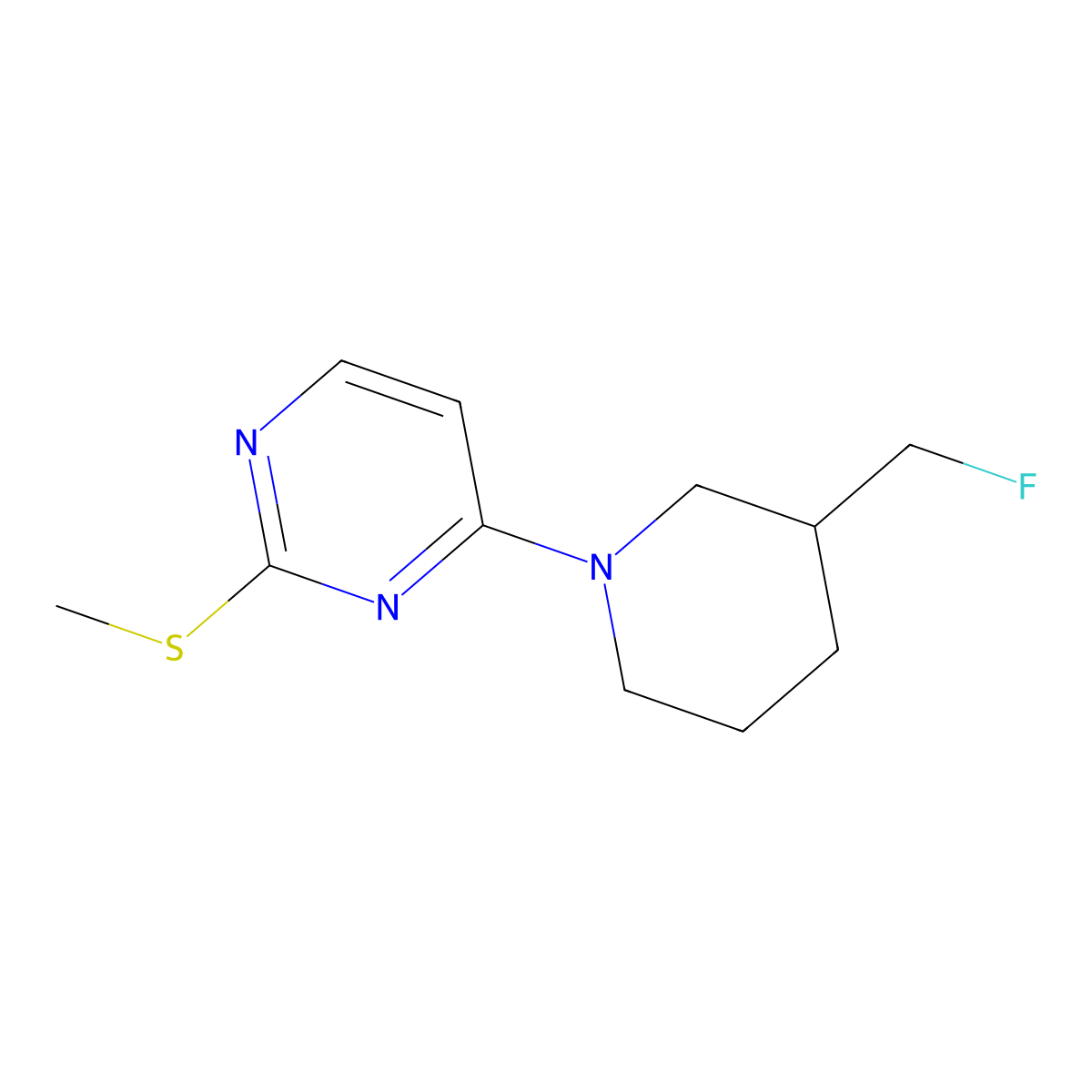 4-[3-(Fluoromethyl)piperidin-1-yl]-2-(methylsulfanyl)pyrimidine molecular structure, CAS 3054638-62-6