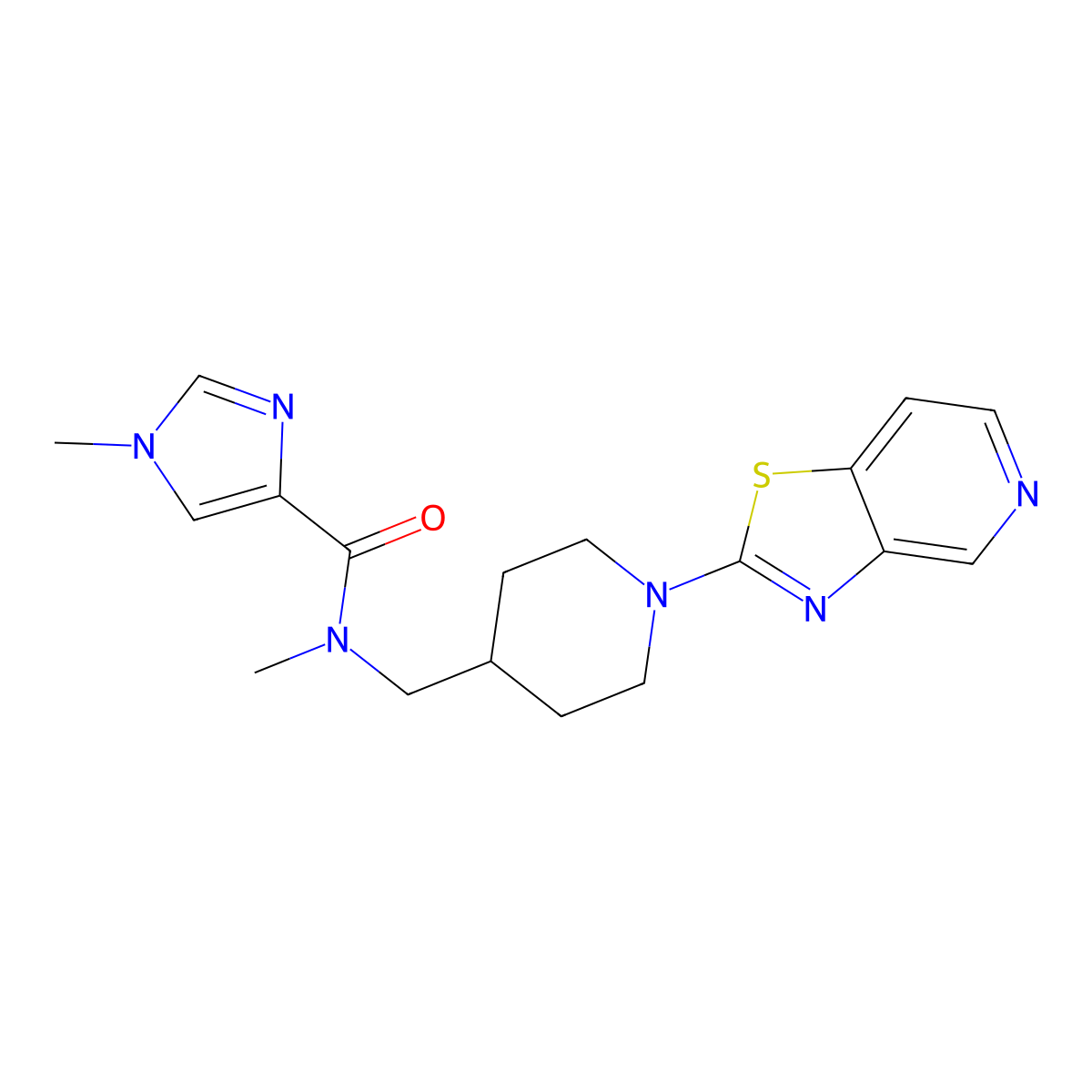 N,1-dimethyl-N-[(1-{[1,3]thiazolo[4,5-c]pyridin-2-yl}piperidin-4-yl)methyl]-1H-imidazole-4-carboxamide molecular structure, CAS 3054638-63-7