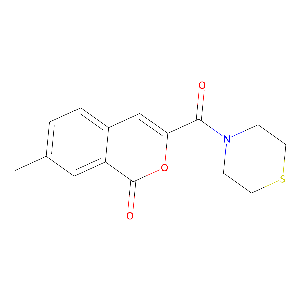 7-methyl-3-(thiomorpholine-4-carbonyl)-1H-isochromen-1-one molecular structure, CAS 3054638-65-9