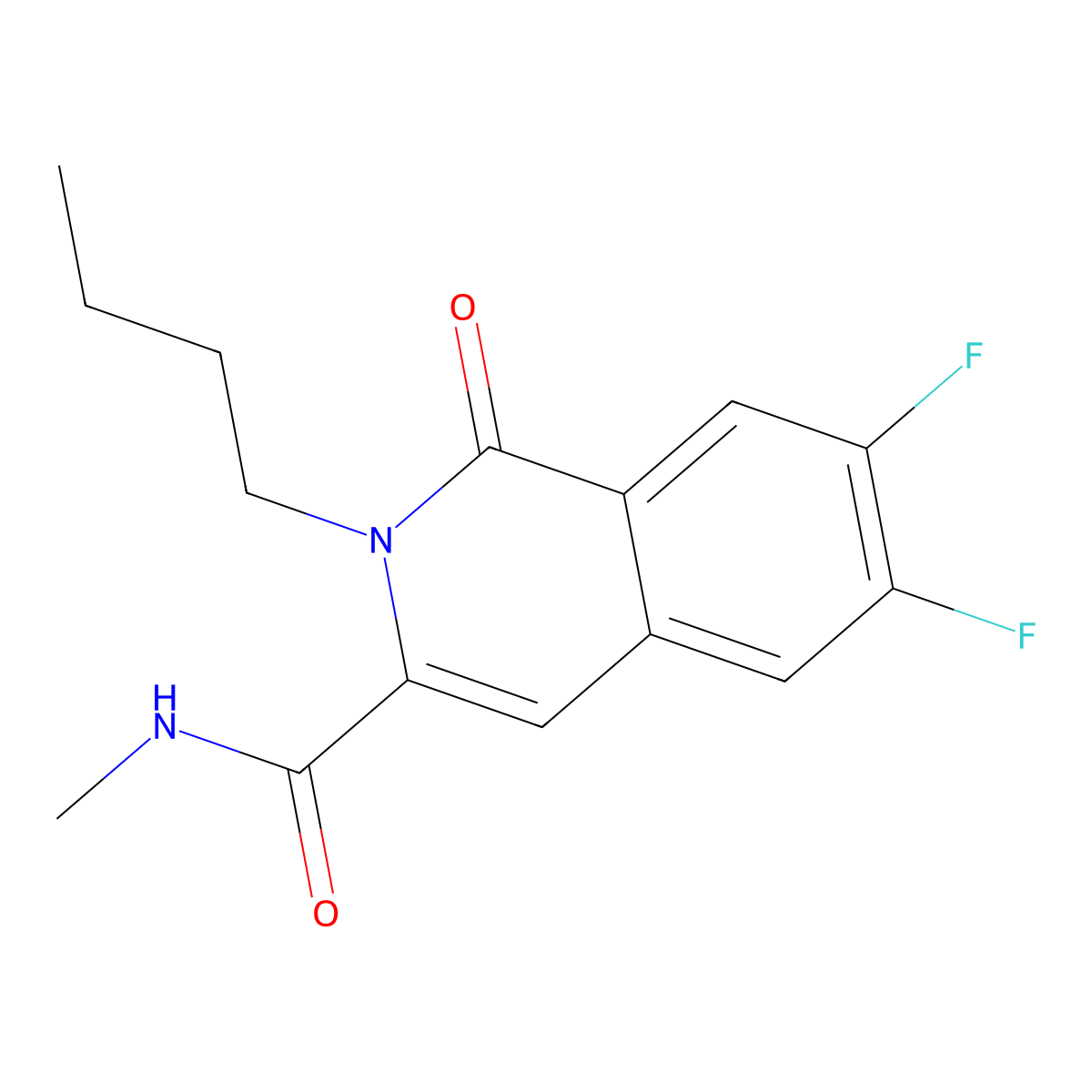 2-butyl-6,7-difluoro-N-methyl-1-oxo-1,2-dihydroisoquinoline-3-carboxamide molecular structure, CAS 3054638-66-0