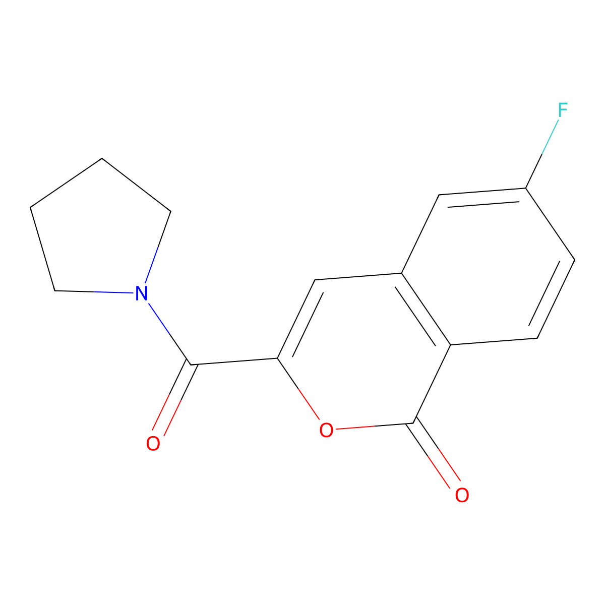 6-fluoro-3-(pyrrolidine-1-carbonyl)-1H-isochromen-1-one molecular structure, CAS 3054638-68-2