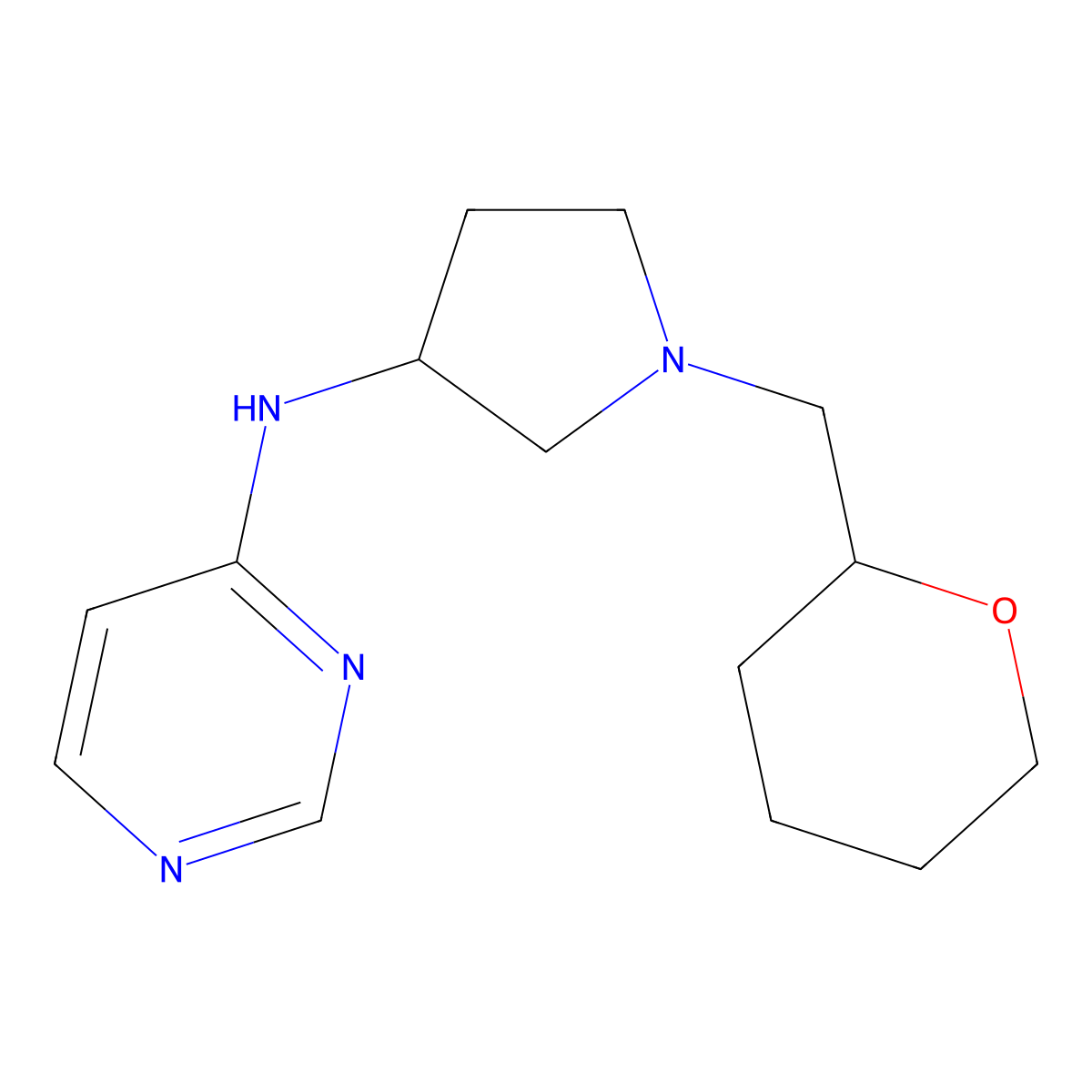N-{1-[(oxan-2-yl)methyl]pyrrolidin-3-yl}pyrimidin-4-amine molecular structure, CAS 3054638-69-3