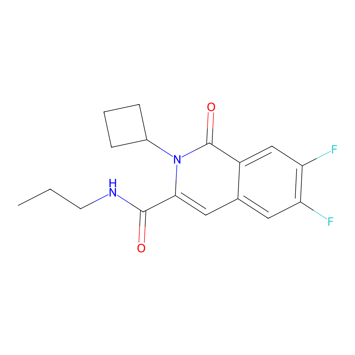 2-cyclobutyl-6,7-difluoro-1-oxo-N-propyl-1,2-dihydroisoquinoline-3-carboxamide molecular structure, CAS 3054638-75-1