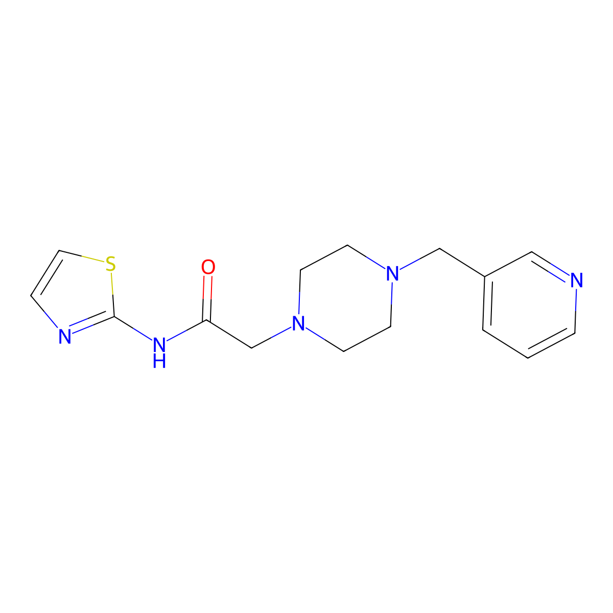2-{4-[(pyridin-3-yl)methyl]piperazin-1-yl}-N-(1,3-thiazol-2-yl)acetamide molecular structure, CAS 3054638-77-3