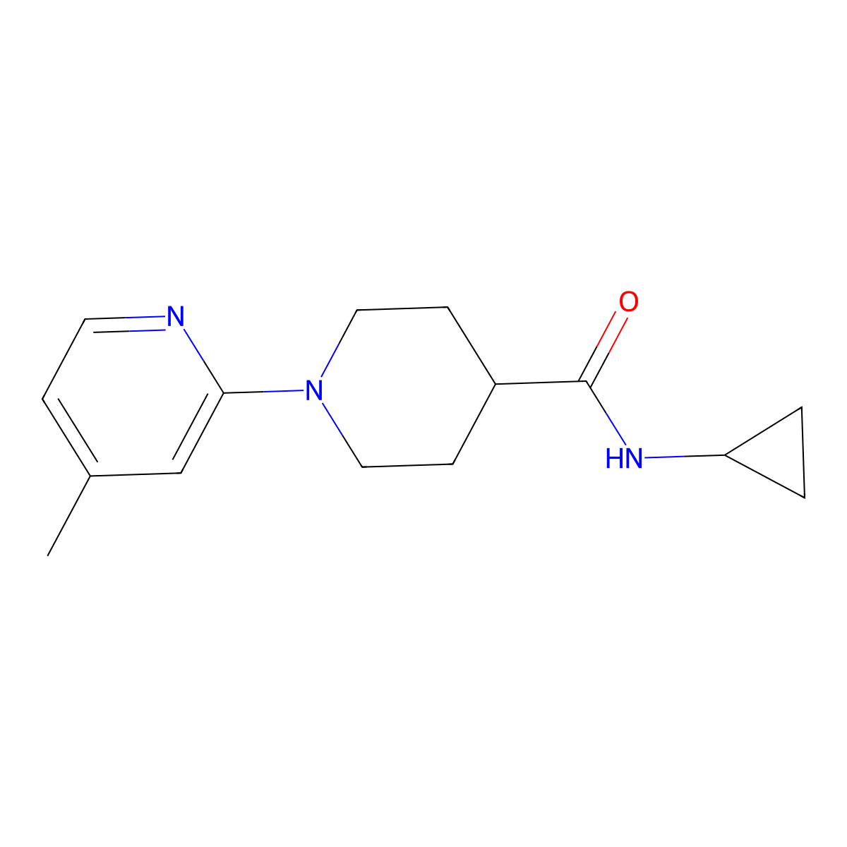 N-cyclopropyl-1-(4-methylpyridin-2-yl)piperidine-4-carboxamide molecular structure, CAS 3054638-78-4
