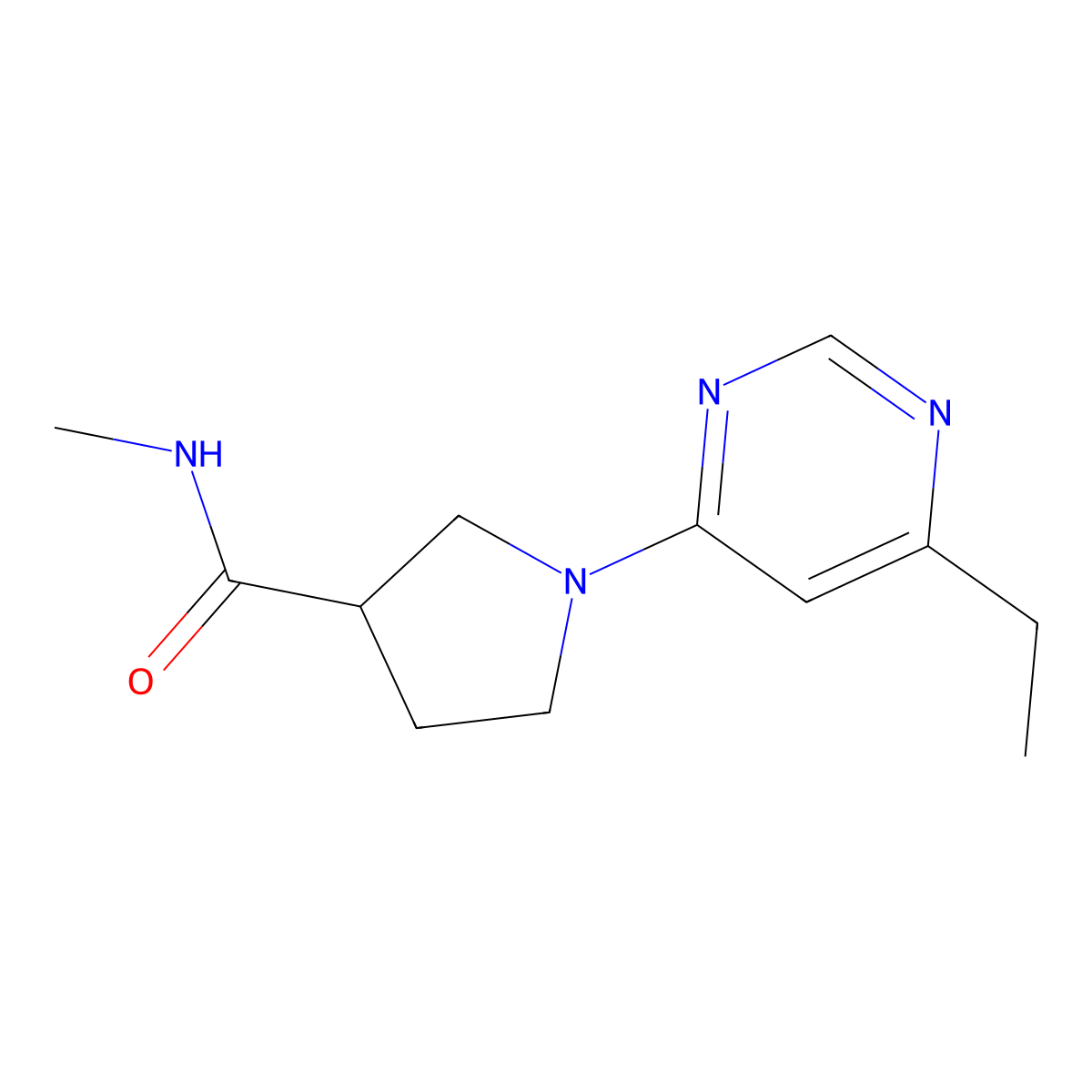 1-(6-ethylpyrimidin-4-yl)-N-methylpyrrolidine-3-carboxamide molecular structure, CAS 3054638-82-0