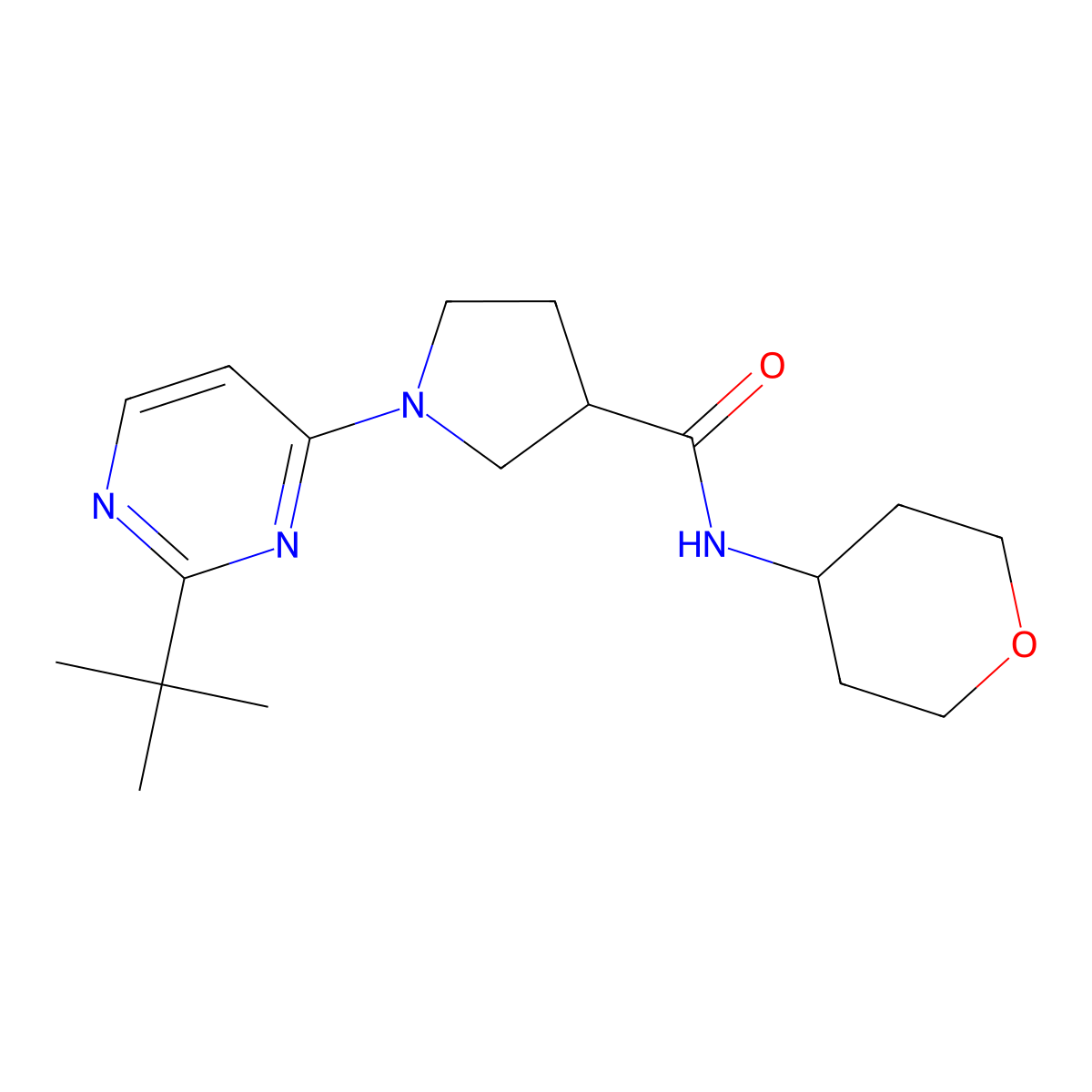 1-(2-tert-butylpyrimidin-4-yl)-N-(oxan-4-yl)pyrrolidine-3-carboxamide molecular structure, CAS 3054638-84-2