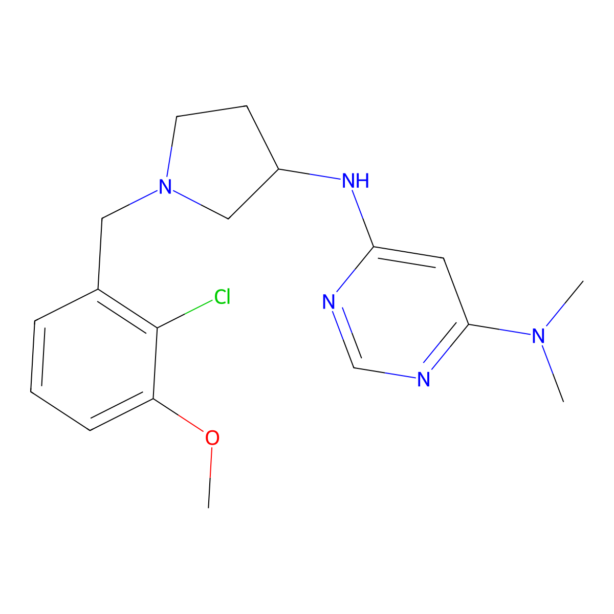 N6-{1-[(2-chloro-3-methoxyphenyl)methyl]pyrrolidin-3-yl}-N4,N4-dimethylpyrimidine-4,6-diamine molecular structure, CAS 3054638-85-3