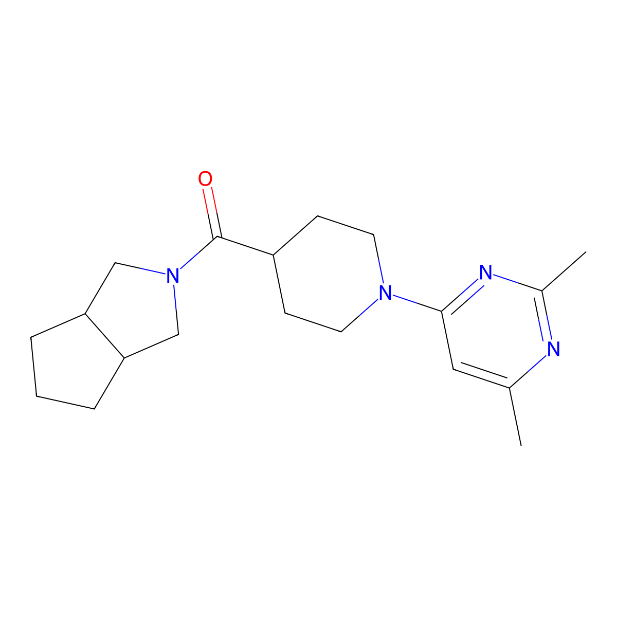 2,4-Dimethyl-6-(4-{octahydrocyclopenta[c]pyrrole-2-carbonyl}piperidin-1-yl)pyrimidine molecular structure, CAS 3054638-86-4