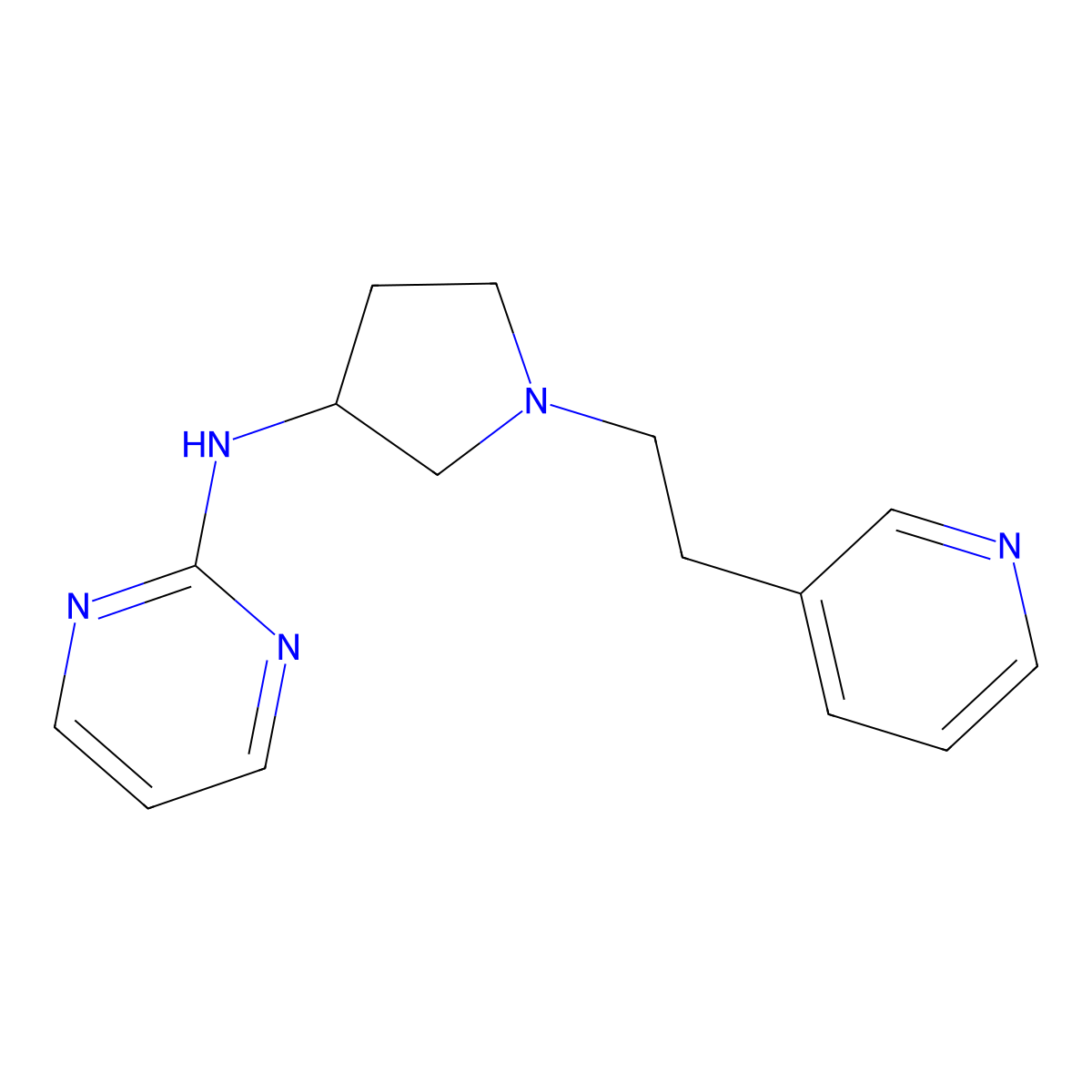N-{1-[2-(pyridin-3-yl)ethyl]pyrrolidin-3-yl}pyrimidin-2-amine molecular structure, CAS 3054638-88-6