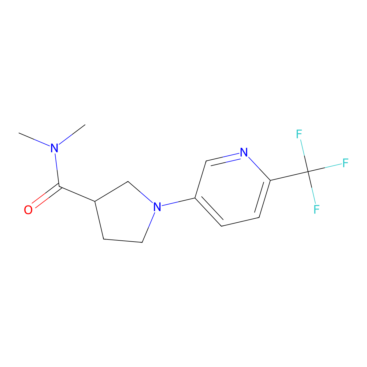 N,N-dimethyl-1-[6-(trifluoromethyl)pyridin-3-yl]pyrrolidine-3-carboxamide molecular structure, CAS 3054638-91-1