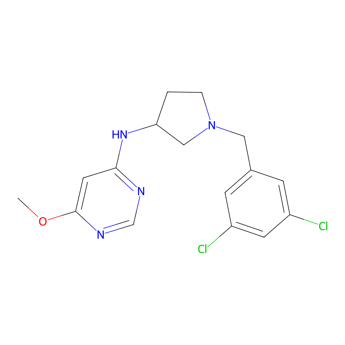 N-{1-[(3,5-dichlorophenyl)methyl]pyrrolidin-3-yl}-6-methoxypyrimidin-4-amine molecular structure, CAS 3054639-02-7
