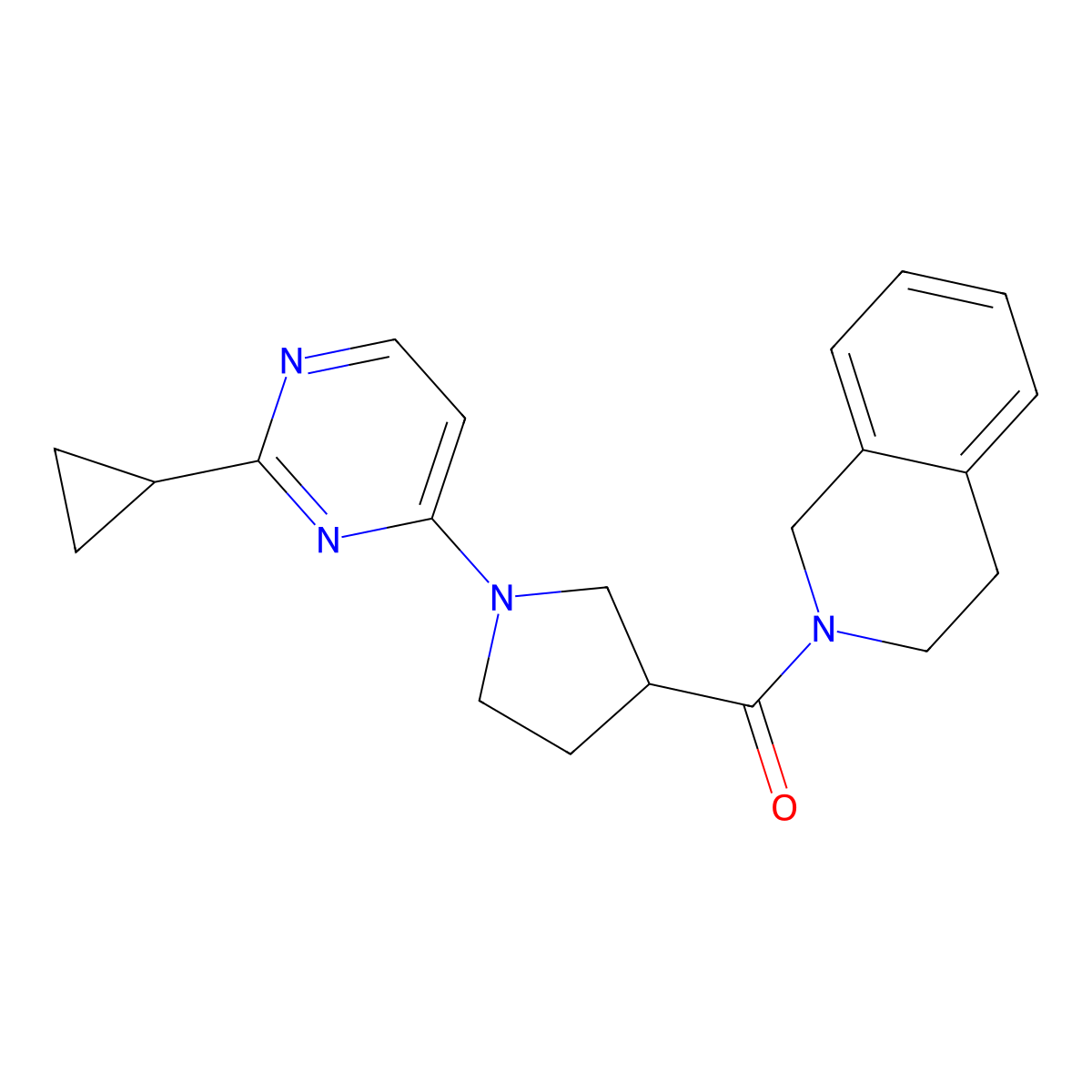 2-[1-(2-Cyclopropylpyrimidin-4-yl)pyrrolidine-3-carbonyl]-1,2,3,4-tetrahydroisoquinoline molecular structure, CAS 3054639-04-9