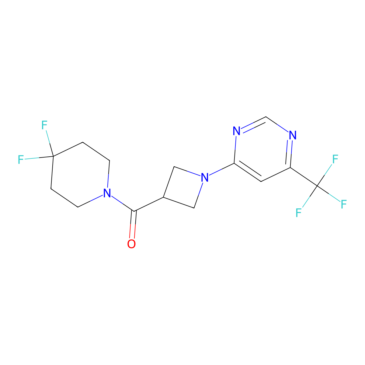 4-[3-(4,4-Difluoropiperidine-1-carbonyl)azetidin-1-yl]-6-(trifluoromethyl)pyrimidine molecular structure, CAS 3054639-05-0