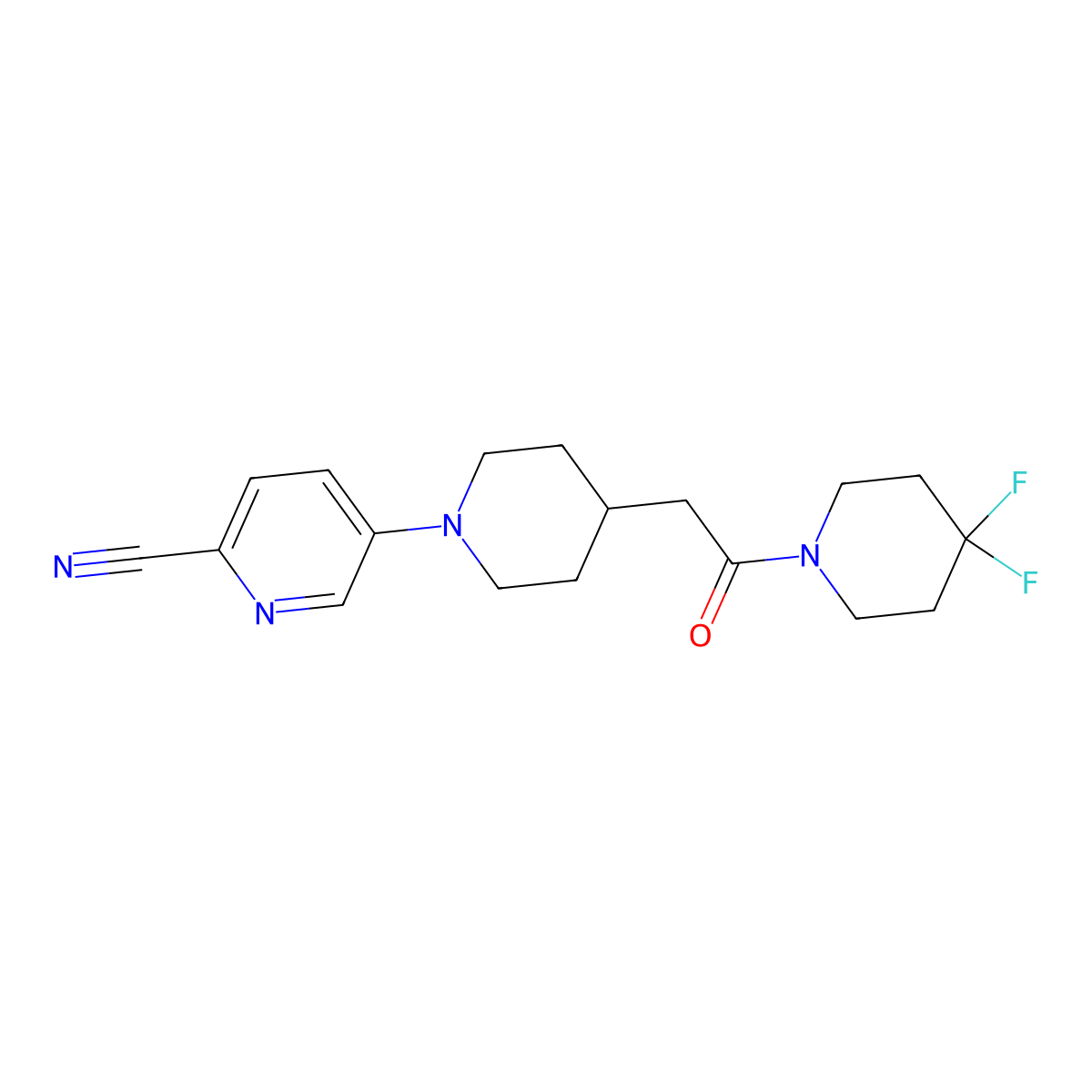 5-{4-[2-(4,4-Difluoropiperidin-1-yl)-2-oxoethyl]piperidin-1-yl}pyridine-2-carbonitrile molecular structure, CAS 3054639-06-1