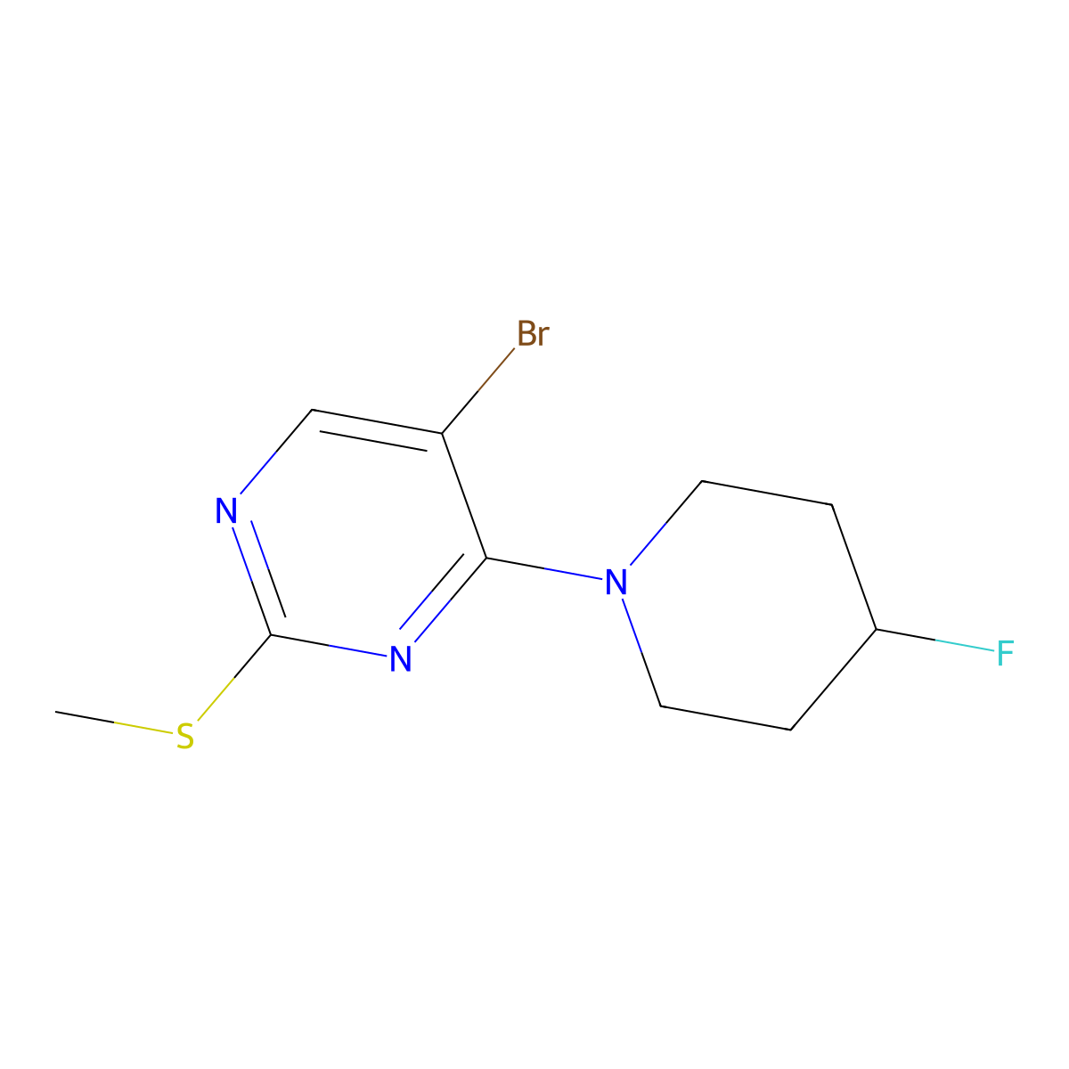 5-Bromo-4-(4-fluoropiperidin-1-yl)-2-(methylsulfanyl)pyrimidine molecular structure, CAS 3054639-15-2