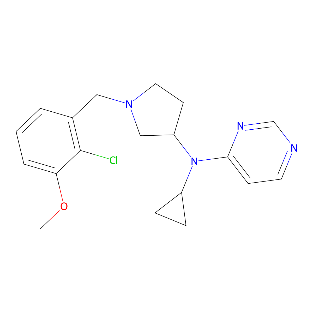 N-{1-[(2-chloro-3-methoxyphenyl)methyl]pyrrolidin-3-yl}-N-cyclopropylpyrimidin-4-amine molecular structure, CAS 3054639-18-5