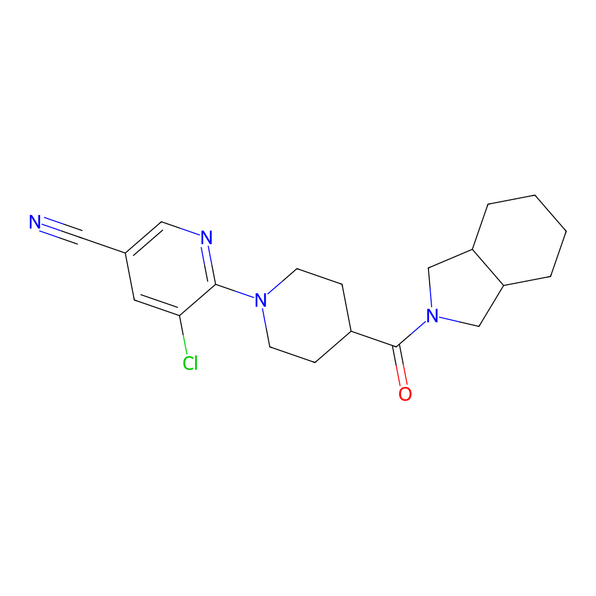 5-chloro-6-[4-(octahydro-1H-isoindole-2-carbonyl)piperidin-1-yl]pyridine-3-carbonitrile molecular structure, CAS 3054639-19-6