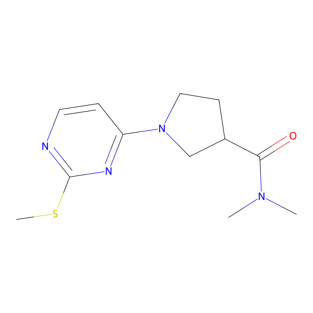 N,N-dimethyl-1-[2-(methylsulfanyl)pyrimidin-4-yl]pyrrolidine-3-carboxamide molecular structure, CAS 3054639-21-0