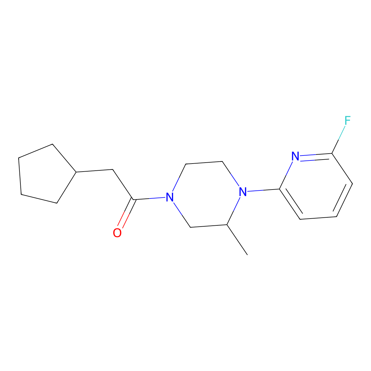 2-Cyclopentyl-1-[4-(6-fluoropyridin-2-yl)-3-methylpiperazin-1-yl]ethan-1-one molecular structure, CAS 3054639-22-1