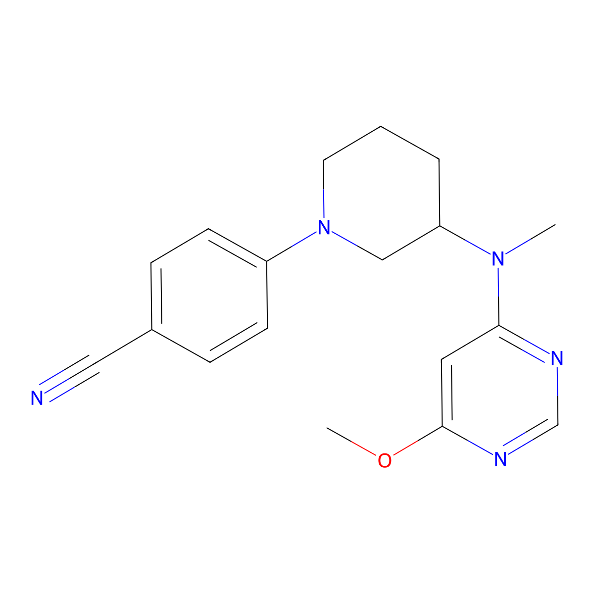 4-{3-[(6-Methoxypyrimidin-4-yl)(methyl)amino]piperidin-1-yl}benzonitrile molecular structure, CAS 3054639-23-2
