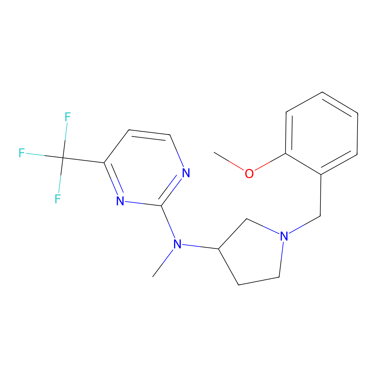 N-{1-[(2-methoxyphenyl)methyl]pyrrolidin-3-yl}-N-methyl-4-(trifluoromethyl)pyrimidin-2-amine molecular structure, CAS 3054639-26-5