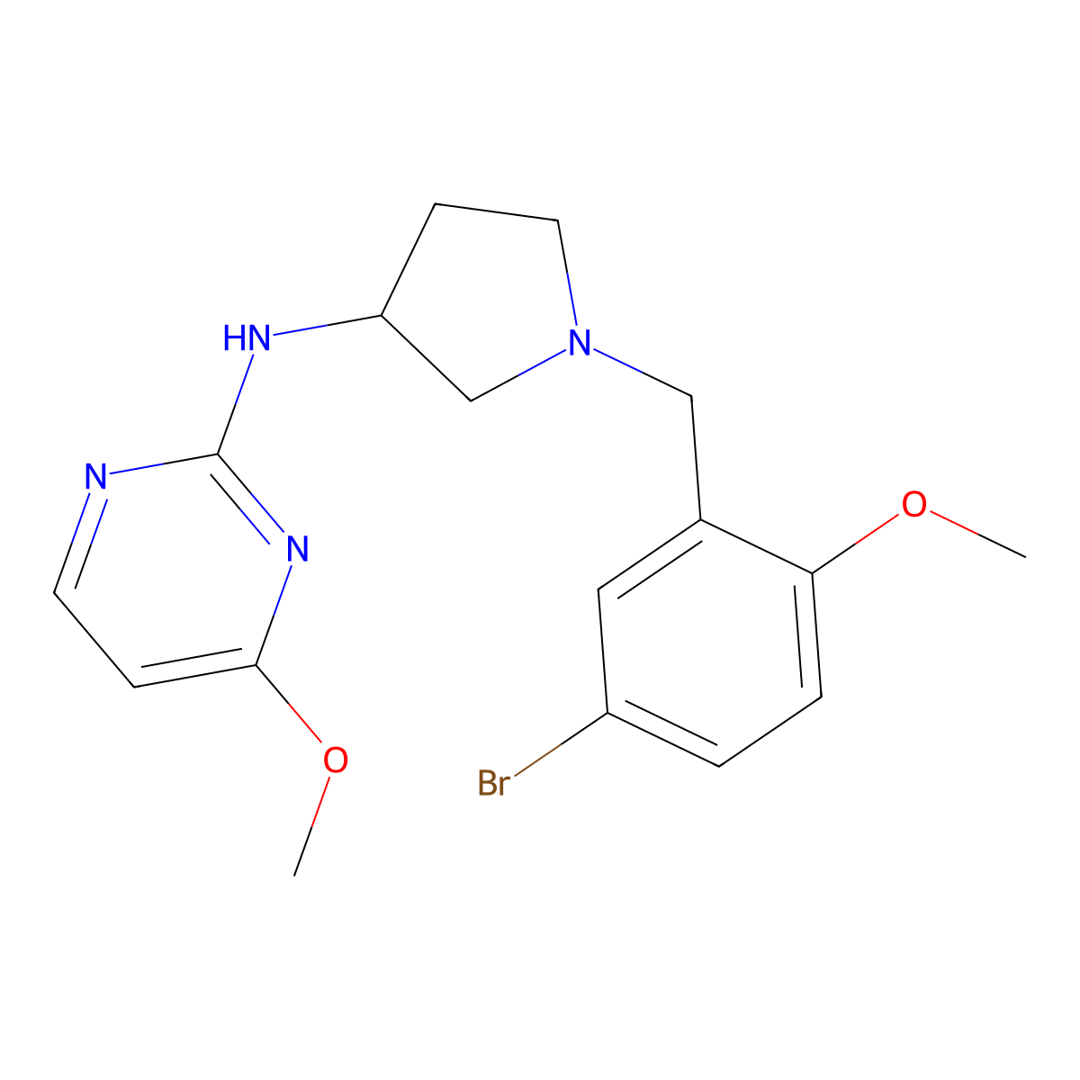N-{1-[(5-bromo-2-methoxyphenyl)methyl]pyrrolidin-3-yl}-4-methoxypyrimidin-2-amine molecular structure, CAS 3054639-27-6