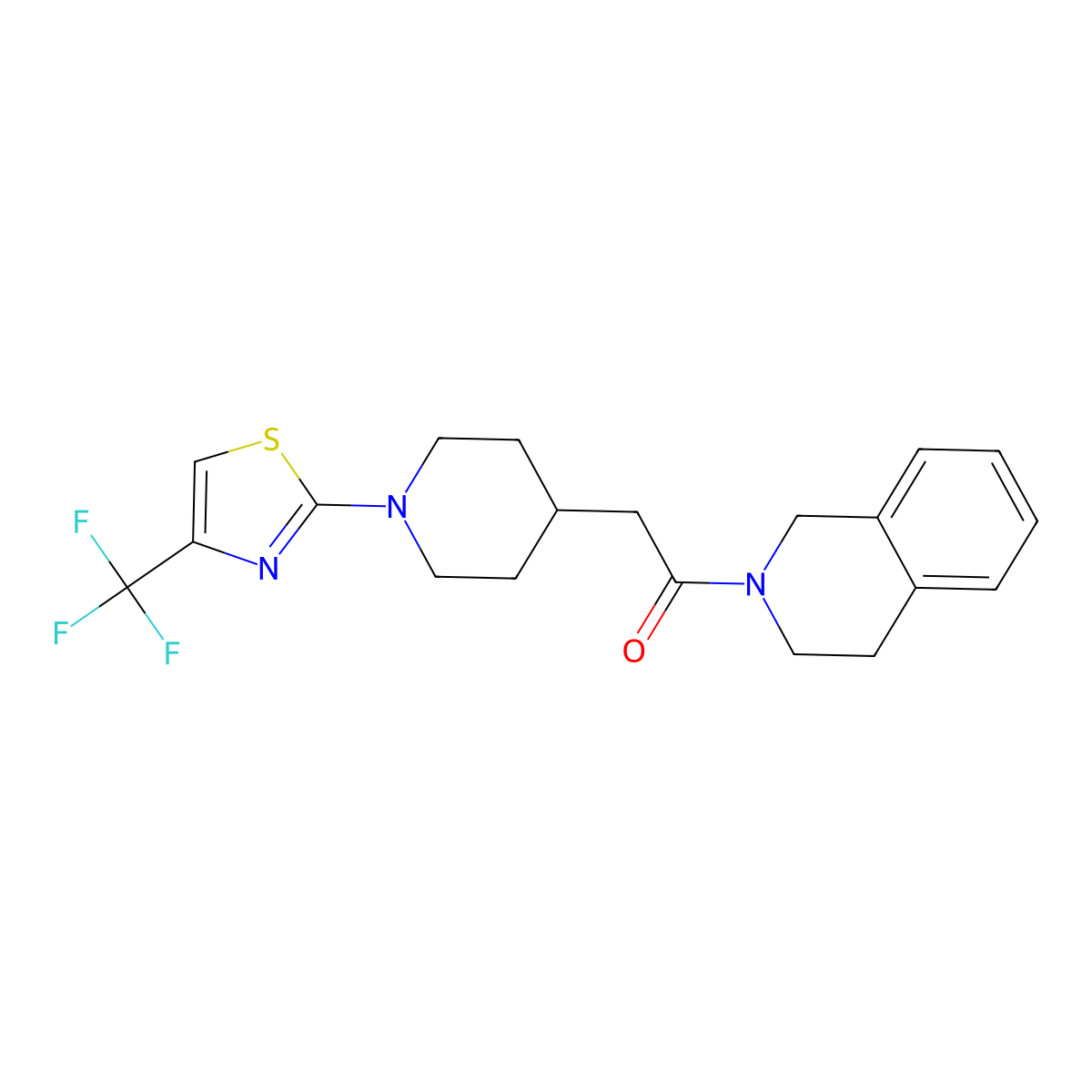 1-(1,2,3,4-Tetrahydroisoquinolin-2-yl)-2-{1-[4-(trifluoromethyl)-1,3-thiazol-2-yl]piperidin-4-yl}ethan-1-one molecular structure, CAS 3054639-28-7