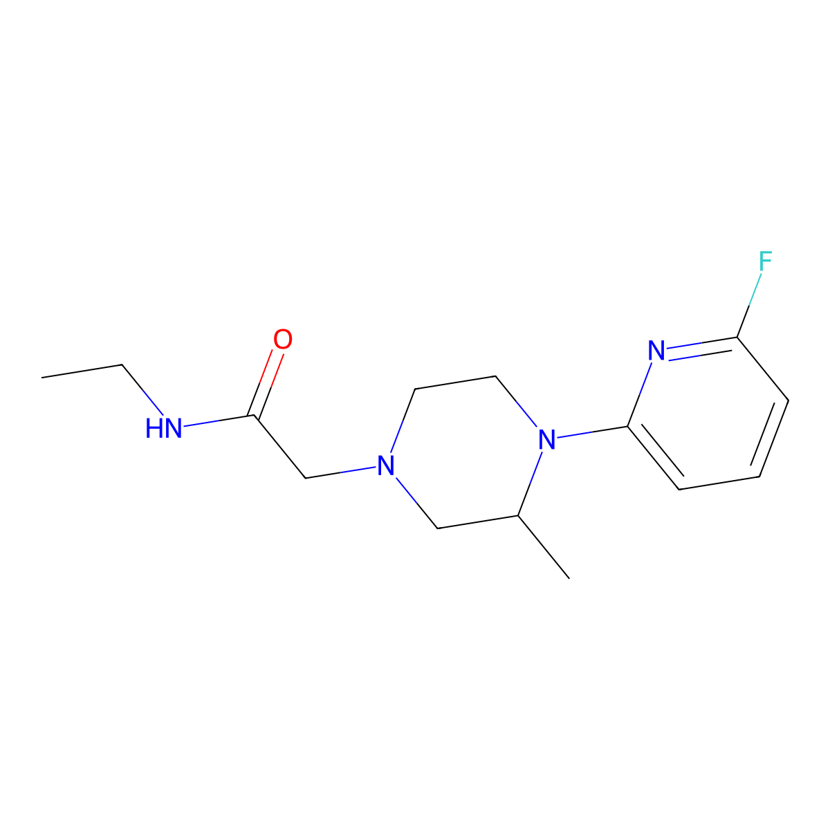 N-ethyl-2-[4-(6-fluoropyridin-2-yl)-3-methylpiperazin-1-yl]acetamide molecular structure, CAS 3054639-32-3