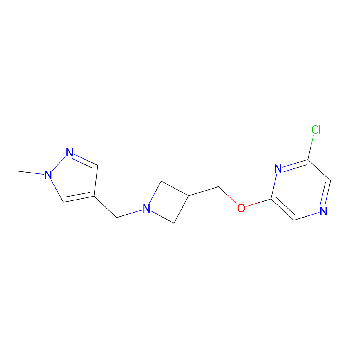 2-chloro-6-({1-[(1-methyl-1H-pyrazol-4-yl)methyl]azetidin-3-yl}methoxy)pyrazine molecular structure, CAS 3054639-34-5