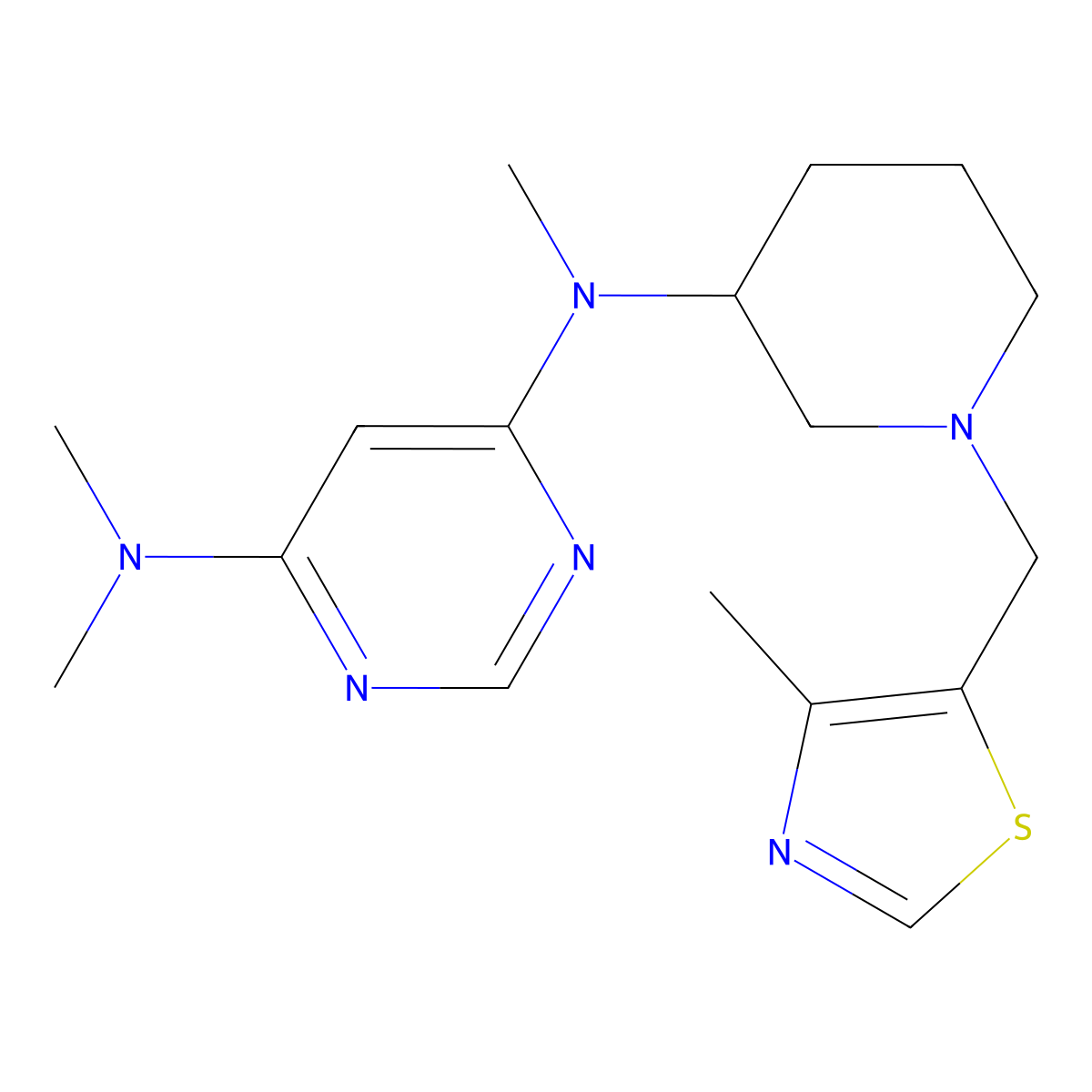 N4,N4,N6-trimethyl-N6-{1-[(4-methyl-1,3-thiazol-5-yl)methyl]piperidin-3-yl}pyrimidine-4,6-diamine molecular structure, CAS 3054639-36-7