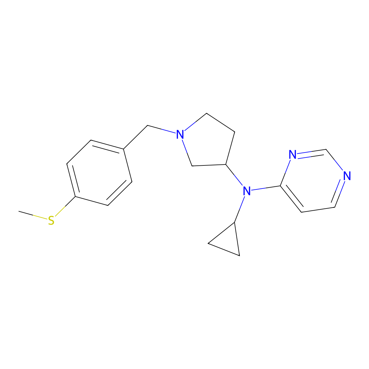N-cyclopropyl-N-(1-{[4-(methylsulfanyl)phenyl]methyl}pyrrolidin-3-yl)pyrimidin-4-amine molecular structure, CAS 3054639-38-9