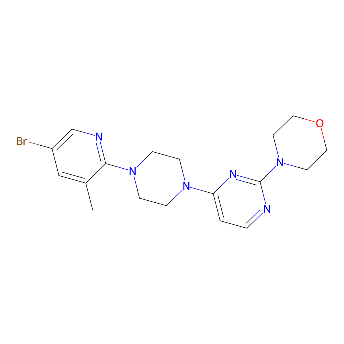 4-{4-[4-(5-Bromo-3-methylpyridin-2-yl)piperazin-1-yl]pyrimidin-2-yl}morpholine molecular structure, CAS 3054639-40-3