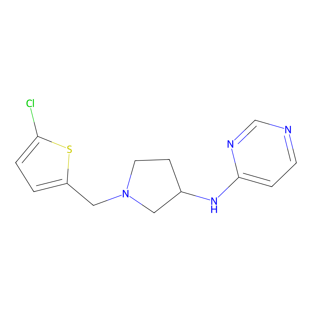 N-{1-[(5-chlorothiophen-2-yl)methyl]pyrrolidin-3-yl}pyrimidin-4-amine molecular structure, CAS 3054639-49-2