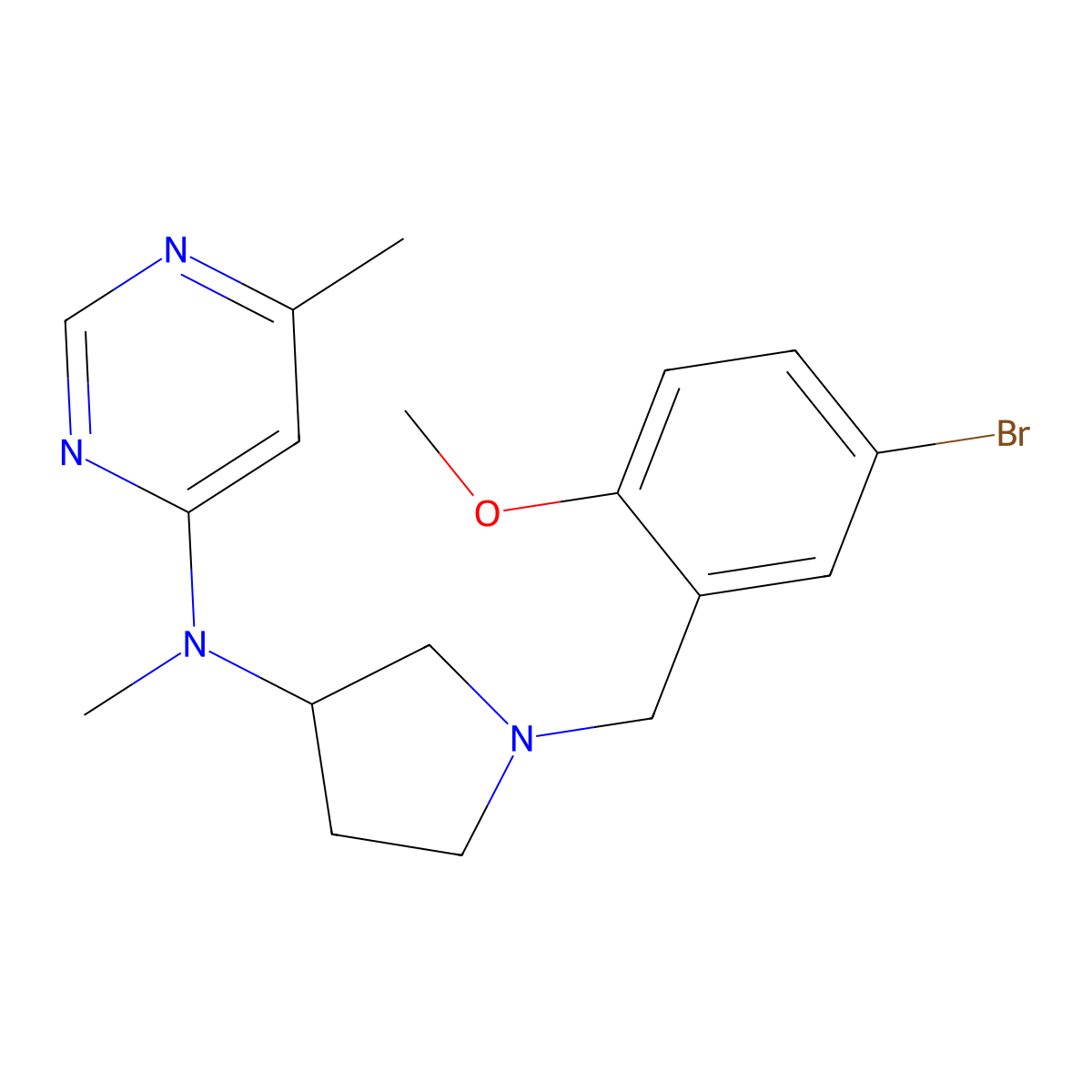 N-{1-[(5-bromo-2-methoxyphenyl)methyl]pyrrolidin-3-yl}-N,6-dimethylpyrimidin-4-amine molecular structure, CAS 3054639-50-5